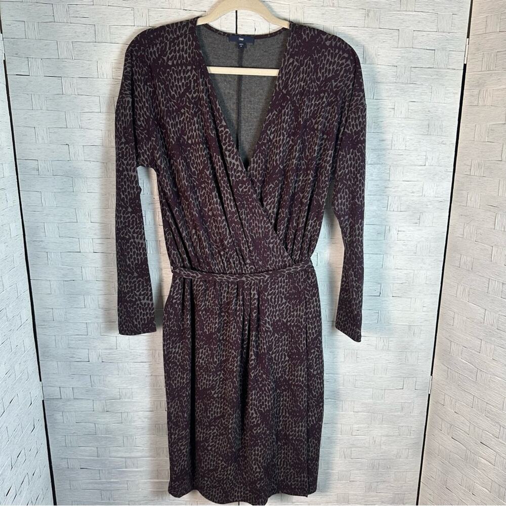 Gap long-sleeve v-neck dress gray‎ and purple wrap dress style knit feminine